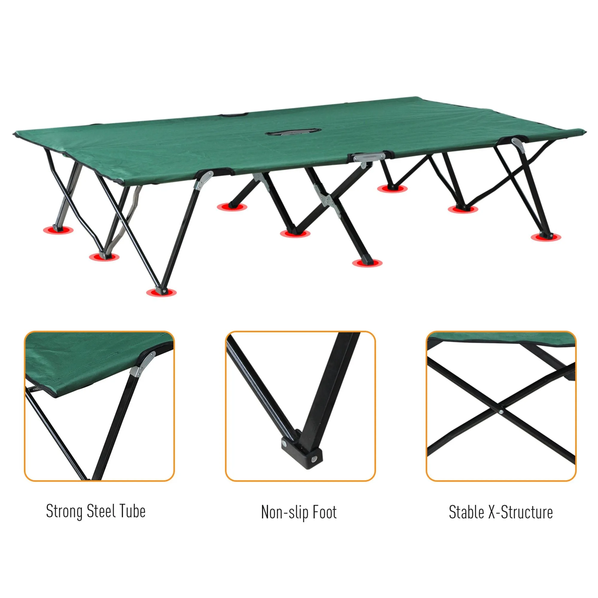 Double Camping Cot Foldable Sunbed Outdoor Patio Sleeping Bed Super w/ Carr Bag (Green)