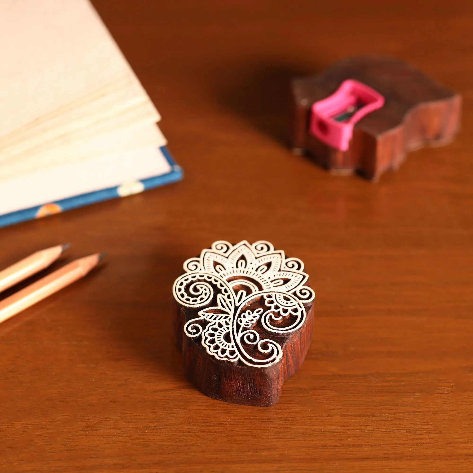 Flower - Hand Carved Sheesham Wood Block Sharpener