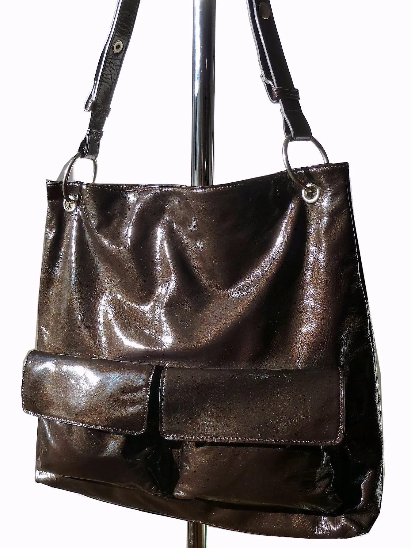 Gapock X Crossbody Travel Bag Patent Leather Espresso