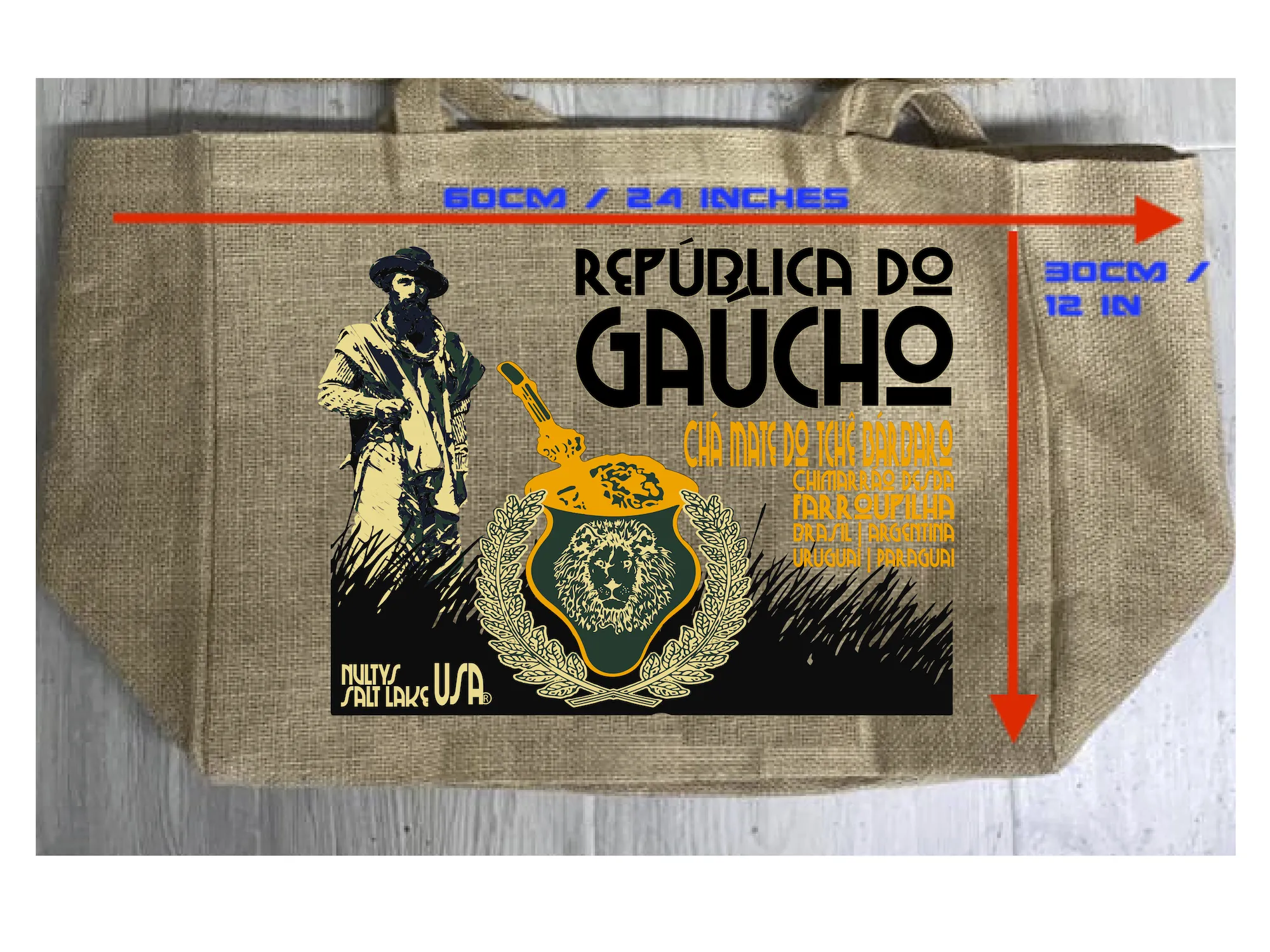 GAUCHO YERBA MATE BURLAP TOTE BAG ( sold by the piece )