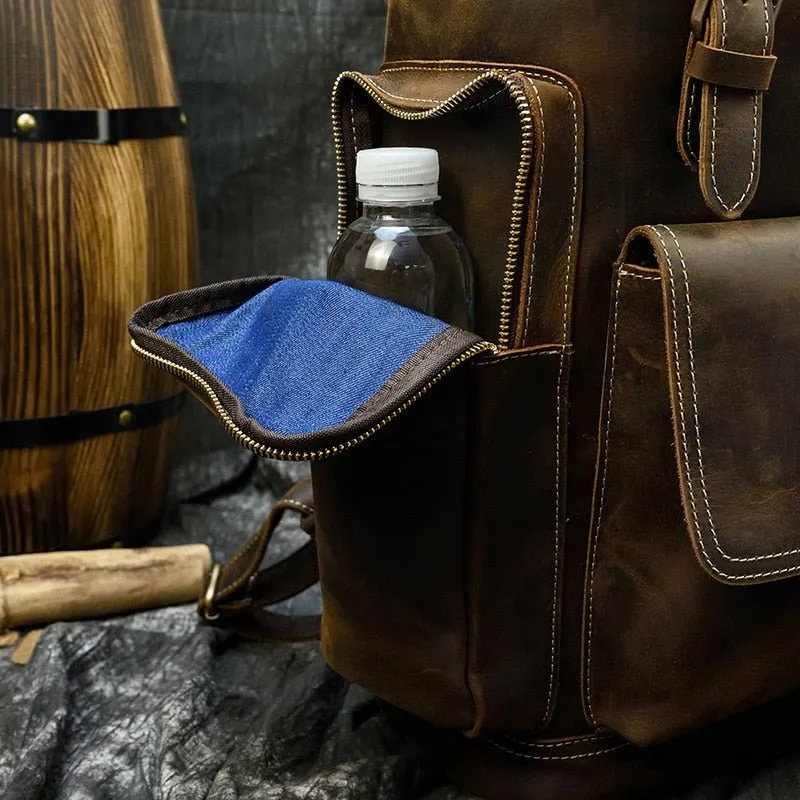 Genuine Burnished Leather Road-Ready Backpack