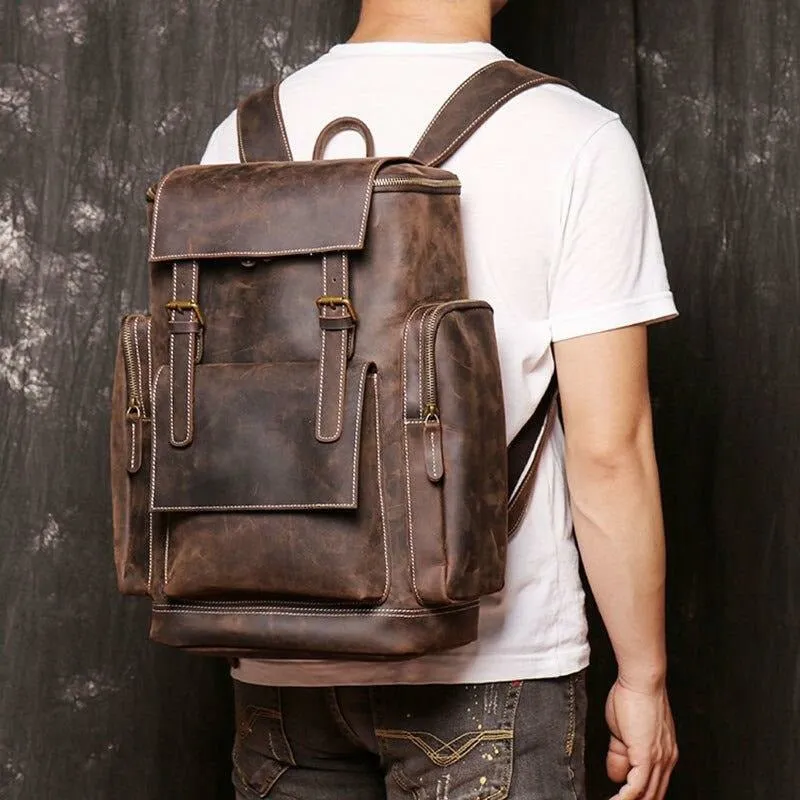 Genuine Burnished Leather Road-Ready Backpack