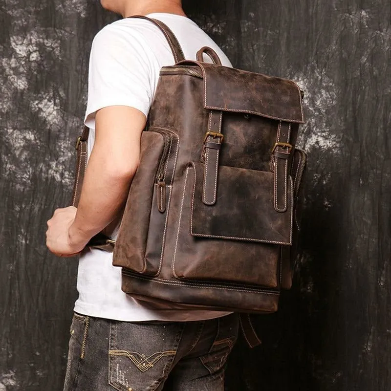 Genuine Burnished Leather Road-Ready Backpack