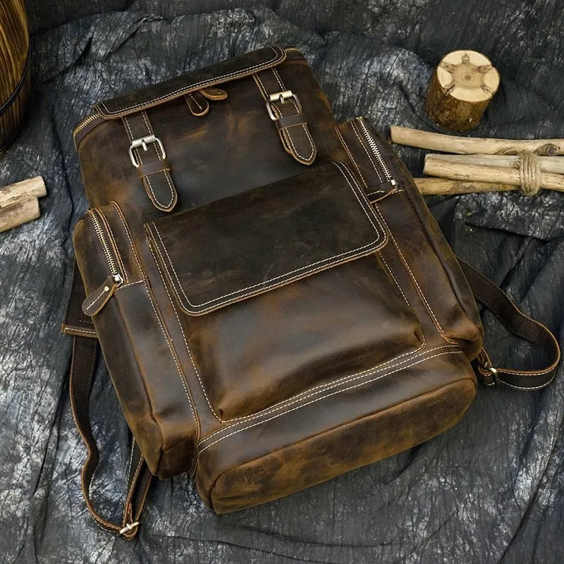 Genuine Burnished Leather Road-Ready Backpack