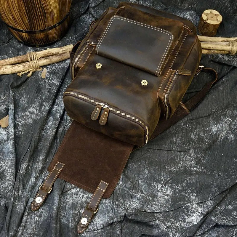 Genuine Burnished Leather Road-Ready Backpack