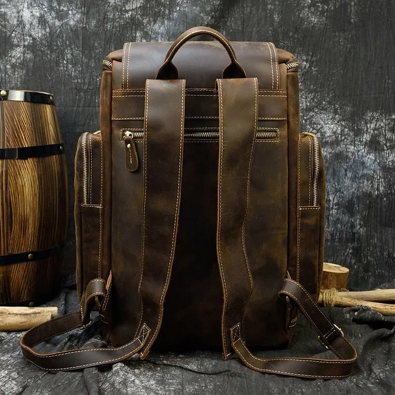 Genuine Burnished Leather Road-Ready Backpack