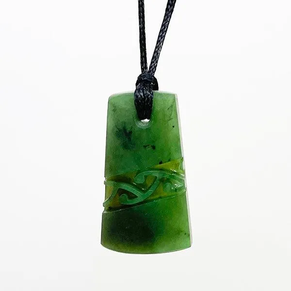 Genuine NZ Greenstone Toki Necklace with Kowhaiwhai Carving