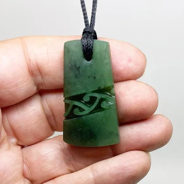 Genuine NZ Greenstone Toki Necklace with Kowhaiwhai Carving