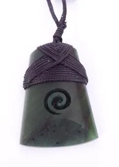 Genuine NZ Greenstone Toki with Koru Necklace