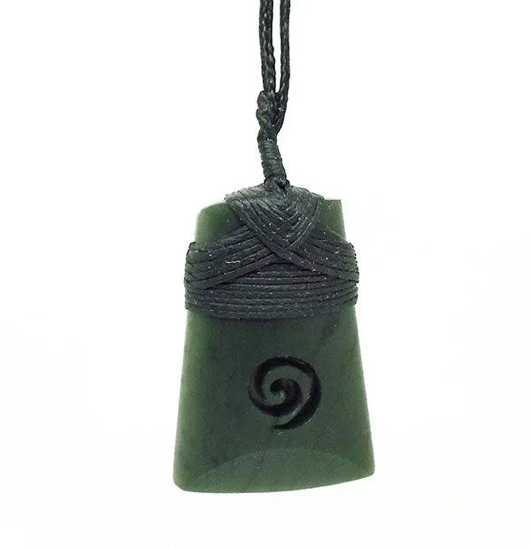 Genuine NZ Greenstone Toki with Koru Necklace