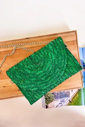 GREEN POM POM FLAP BAG