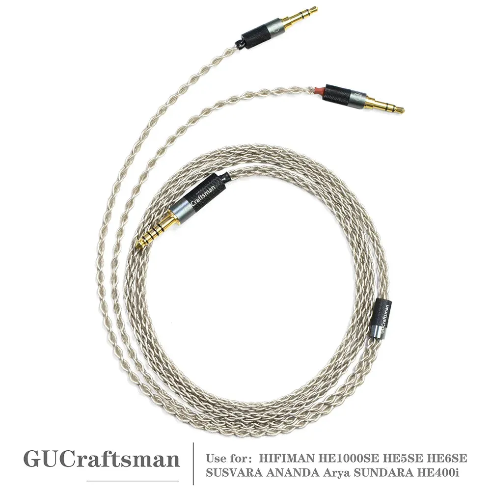 GUCraftsman 6N Single Crystal Silver Headphone Cables For HIFIMAN SUSVARA ANANDA Arya SUNDARA HE1000SE HE5SE HE6SE