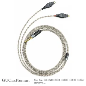 GUCraftsman 6N Single Crystal Silver Headphone Cables For SENNHEISER HD580 HD600 HD650 HD660S