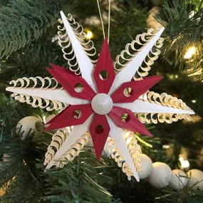 Handmade in Germany Christmas Ornament - Snowflake with Red Accent-6 point