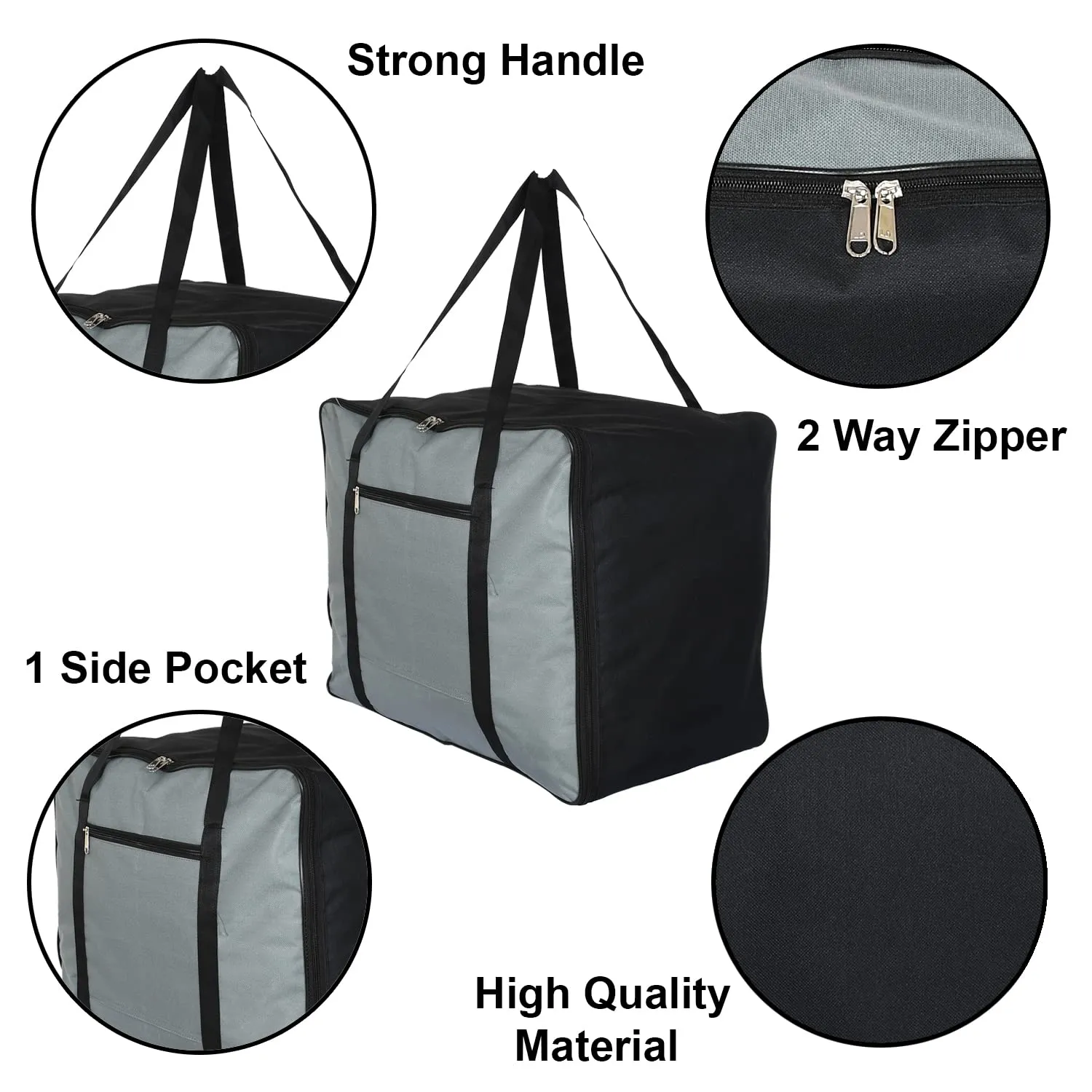 Heart Home Large Lightweight Foldable Multipurpose Storage bag, Cloth Organiser, Travel Bag With Zippered Closure And Handle- Pack of 2 (Grey & Black)-HS43HEARTH26698