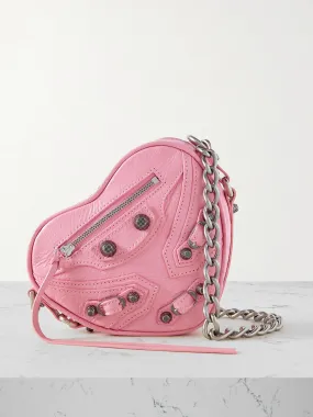 Heart mini studded crinkled-leather shoulder bag