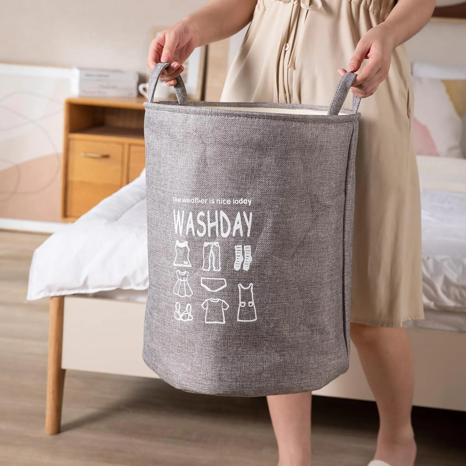 HOKIPO Folding Laundry Basket for Clothes, 43L - Grey