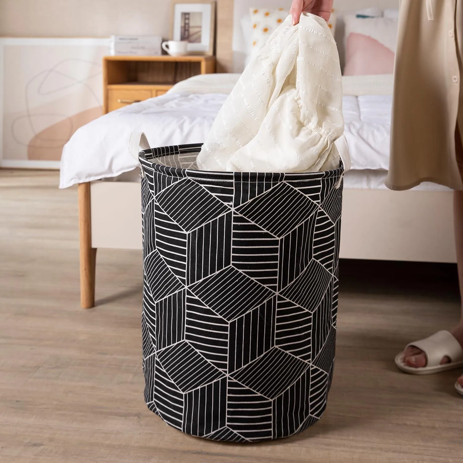 HOKIPO Folding Laundry Basket for Clothes - Large 43 LTR , Black