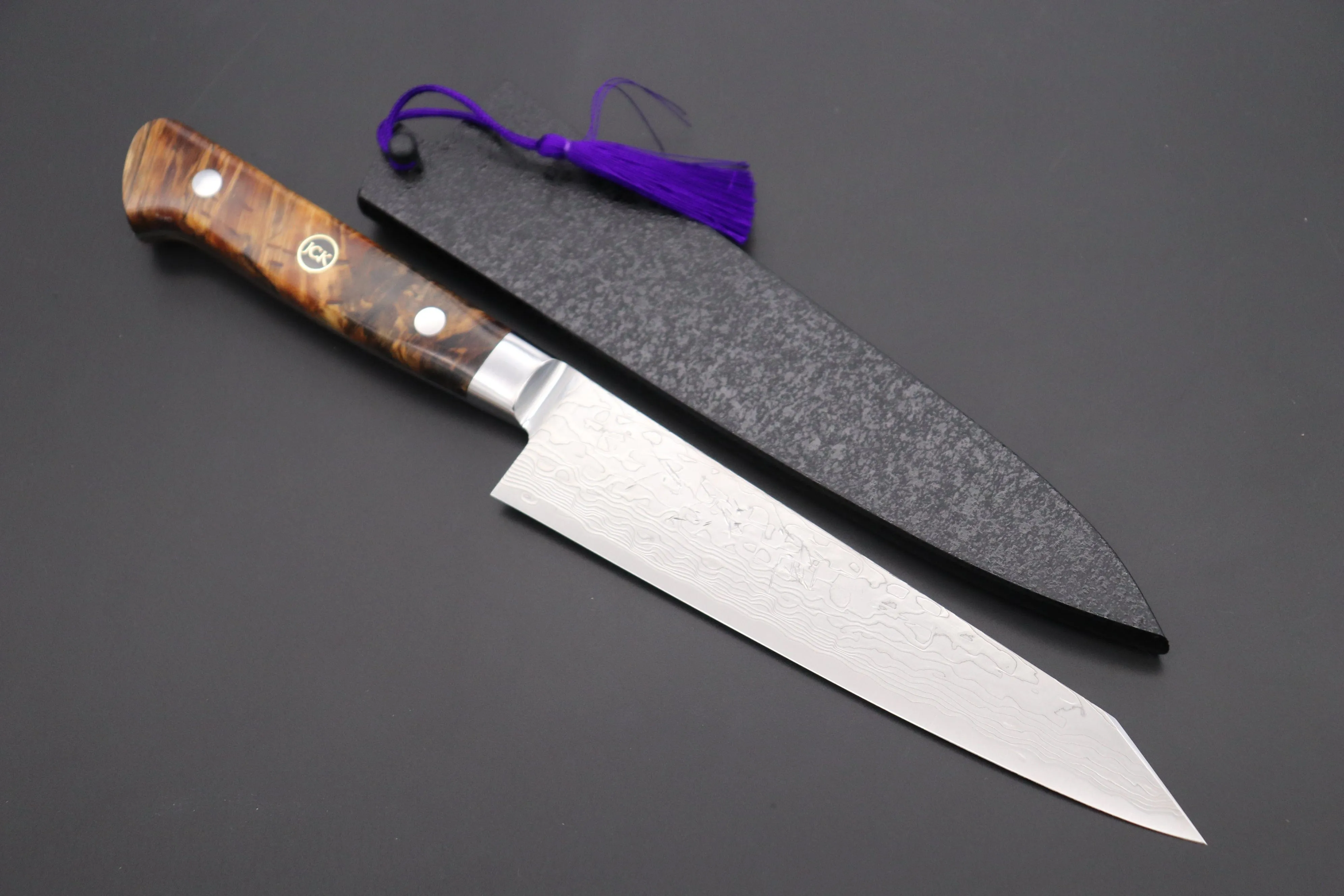 JCK Original Kagayaki Grand Canyon R-2 White & Silver Damascus Series GCYU-23 Kiritsuke Petty 145mm (5.7 Inch)