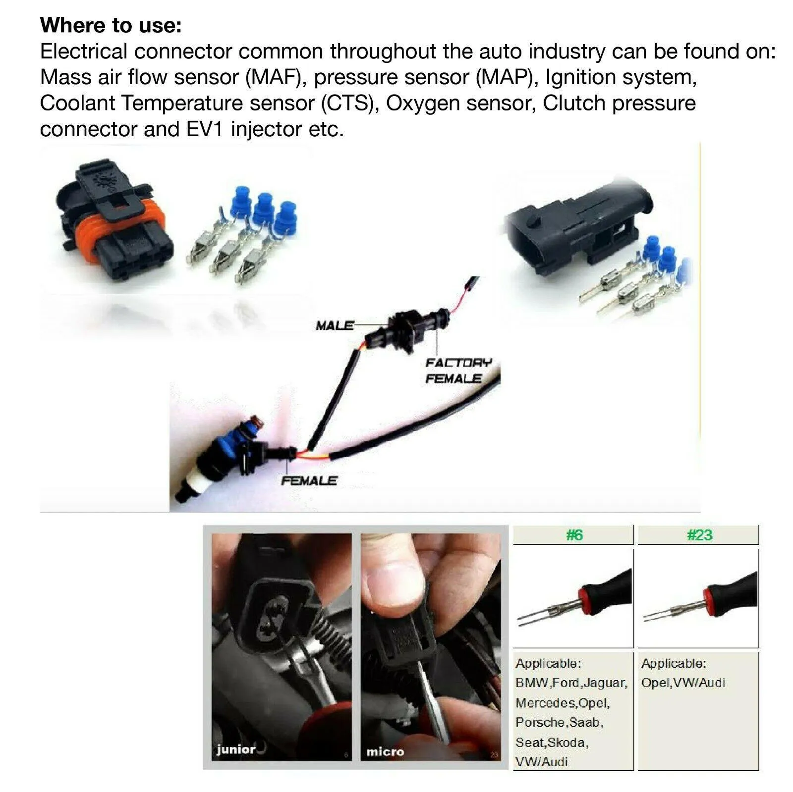 JPT & MCP Flat Connector Repair Kit - Ratcheting Terminal Crimper Set with Removal Tools (MAF, MAP, CTS, Oxygen Sensor, EV1 Injector Terminals)