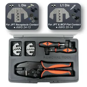 JPT & MCP Flat Connector Repair Kit - Ratcheting Terminal Crimper Set with Removal Tools (MAF, MAP, CTS, Oxygen Sensor, EV1 Injector Terminals)