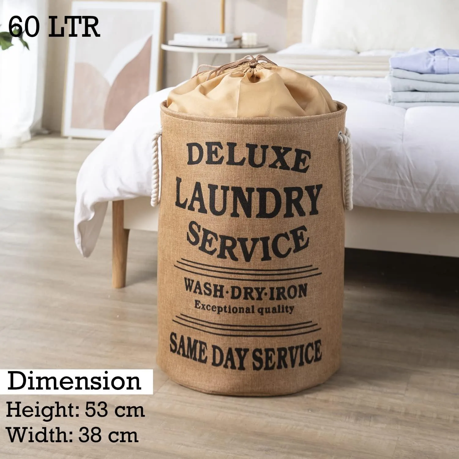 Jute-Style Foldable Laundry Bag with Cover