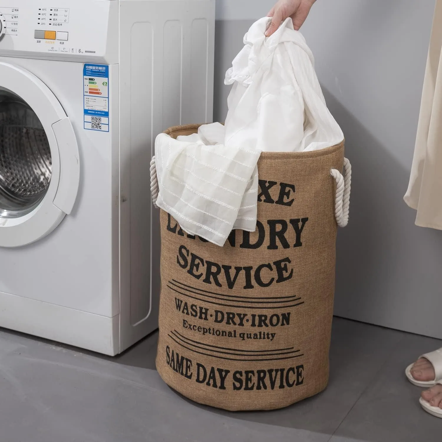 Jute-Style Foldable Laundry Bag with Cover