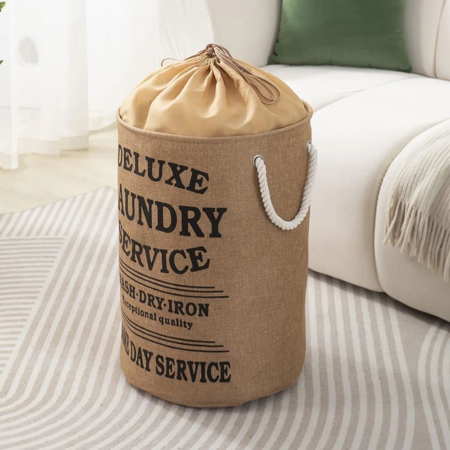 Jute-Style Foldable Laundry Bag with Cover