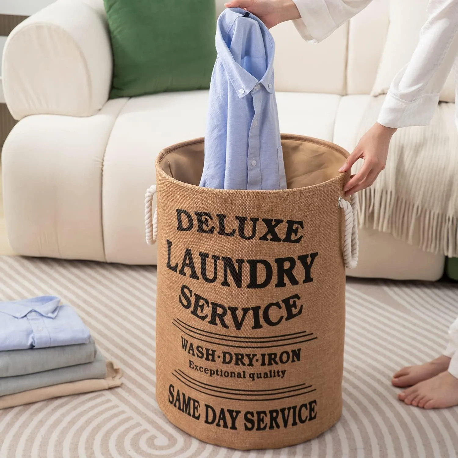 Jute-Style Foldable Laundry Bag with Cover