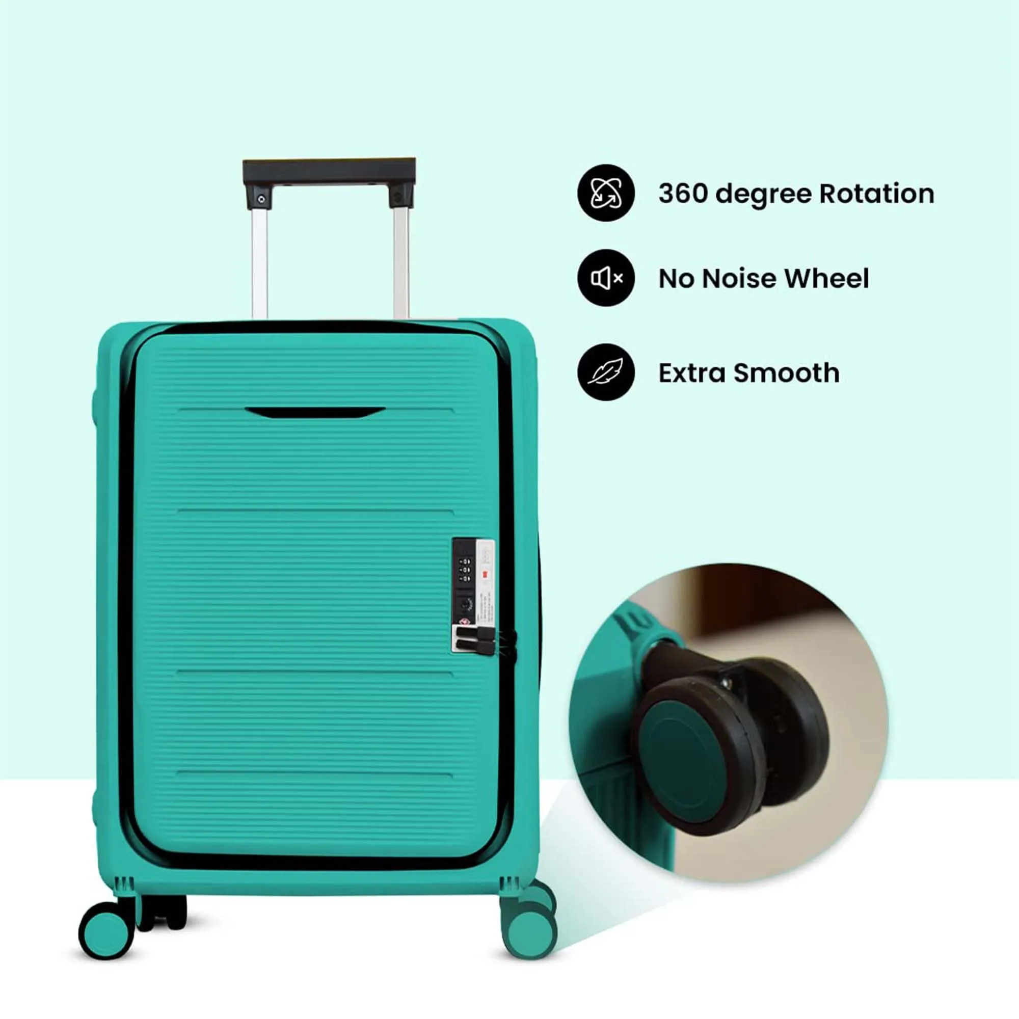 Kuber Industries 20inch Lightweight Collapsible Cabin Trolley Bags with 360 Degree Wheels | Expandable Carry-On Cabin Luggage Suitcase | Lock Foldable Bag for Travel | USHA20M-Light Mint