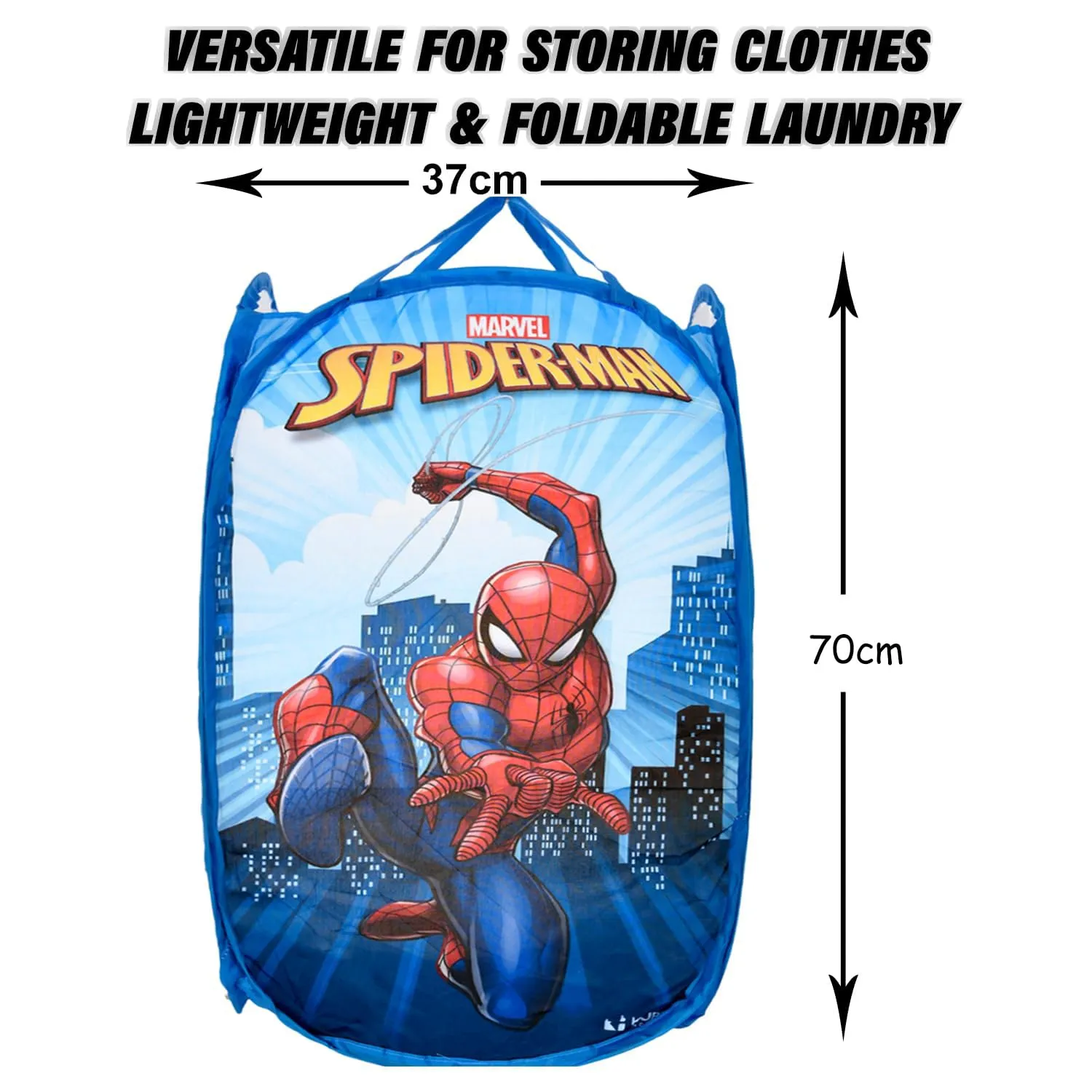 Kuber Industries Laundry Basket | Marvel Avengers & Spiderman Net Foldable Laundry | Nylon Storage Basket with Handle | Toy Storage Basket | 30 LTR | Pack of 2 | Multicolor