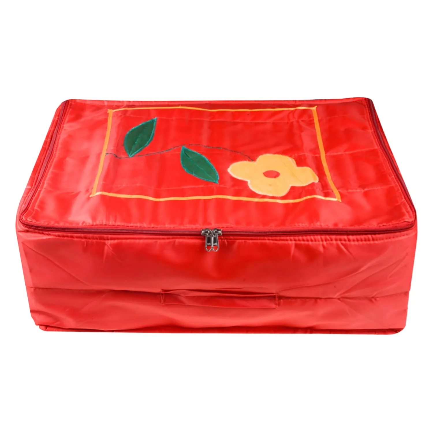 Kuber Industries Saree Cover | Parachute Wardrobe Organizer for Travel | Foldable Flower Applique Print Clothes Storage Bag with Zipper | Extra Large | Red