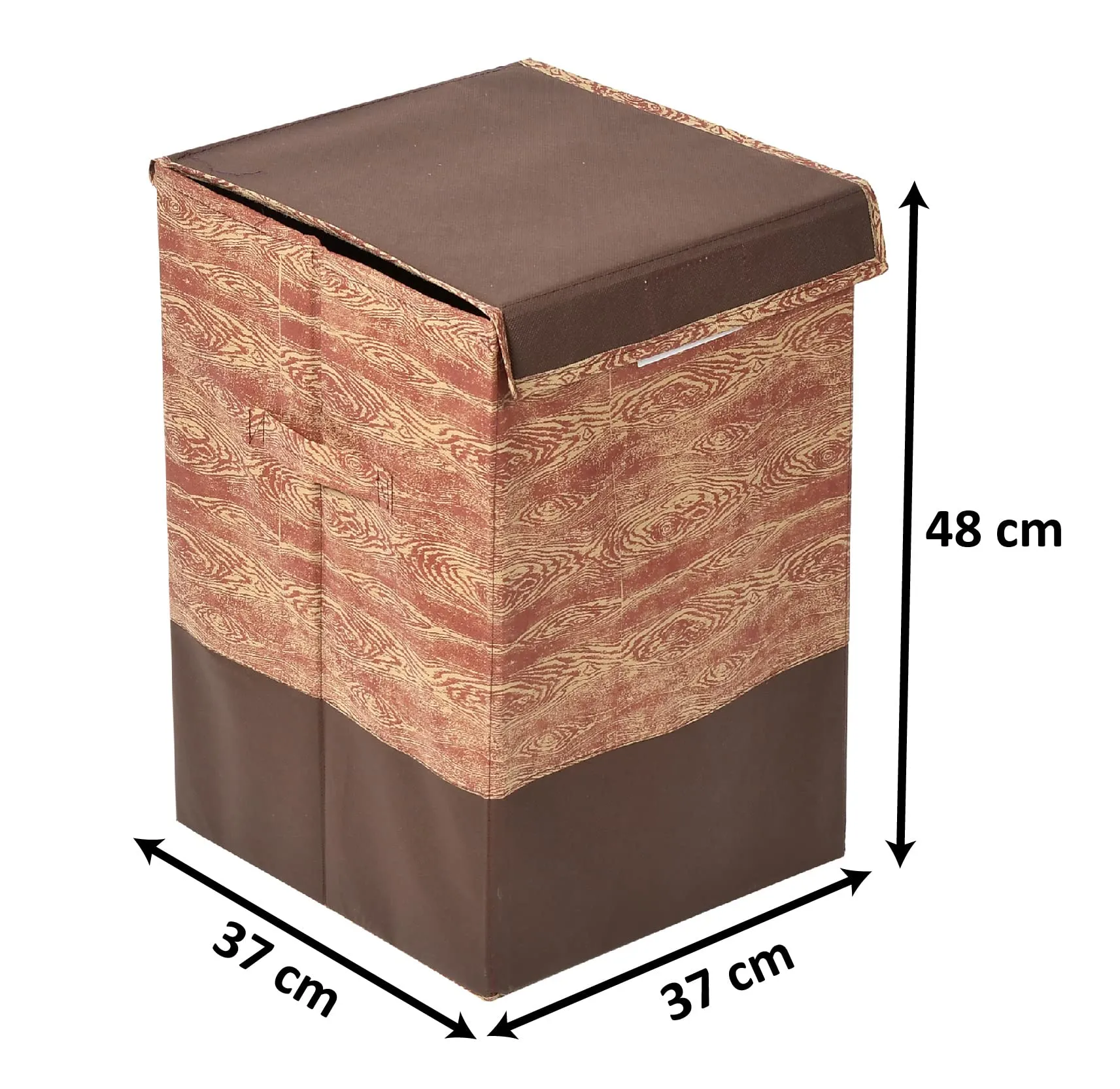 Kuber Industries Wooden Design Non-Woven Foldable Large Laundry basket/Hamper With Lid & Handles (Brown)-44KM0197