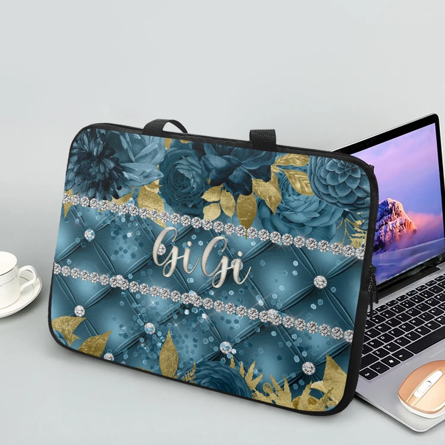 Laptop Sleeve with handles - Teal Floral - GiGi