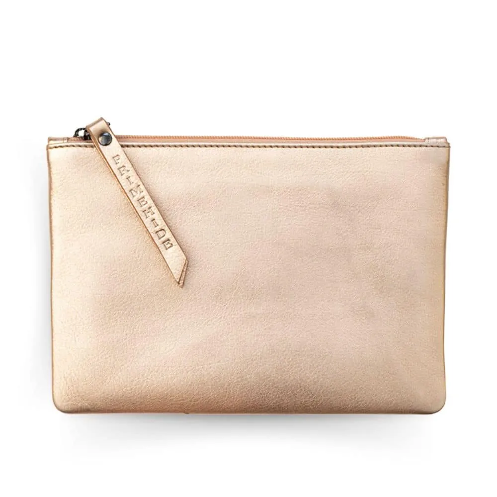 Large Size Leather Zip Pouch - Rose Gold