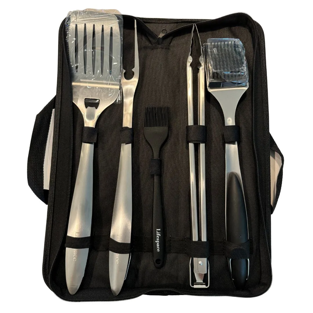 Lifespace Premium Heavy Duty 5 piece Grill Tool Set with Carry Storage Bag