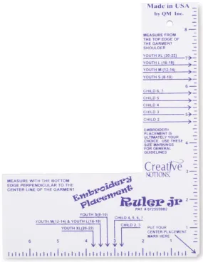 Little Buddy Embroidery Placement Ruler JR (CNEPRJR1)