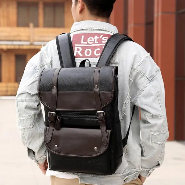 Men Anti-theft Large Capacity PU Leather Backpack Casual Vintage Shoulder Bag