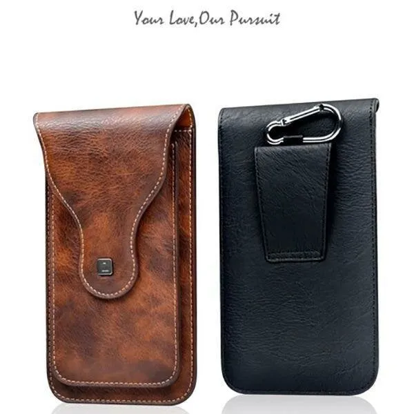 Men Faux Leather Universal Vertical 6.5inch Phone Belt Clip Holster Waist Bag