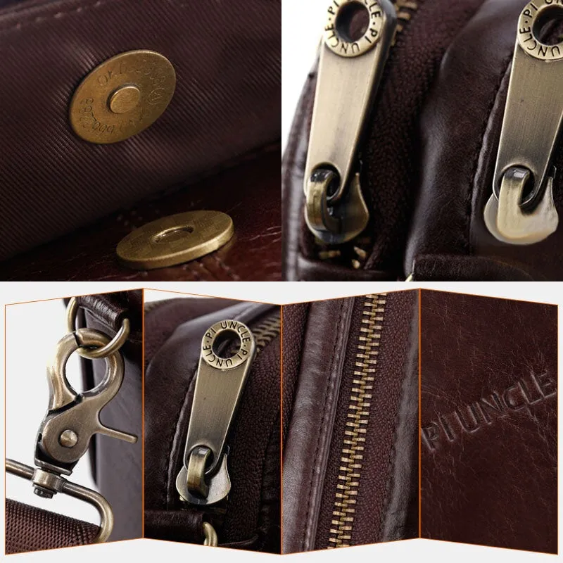 Men Genuine Leather Multi-function Retro Shoulder Bag Waist Cross Body