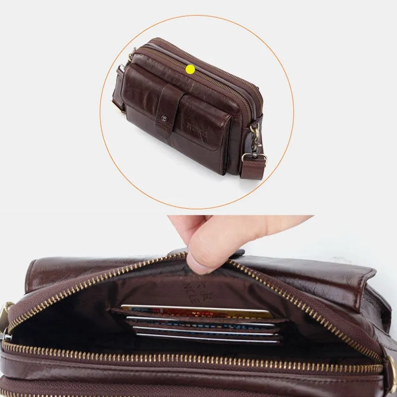 Men Genuine Leather Multi-function Retro Shoulder Bag Waist Cross Body