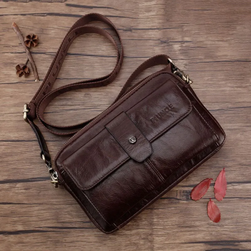 Men Genuine Leather Multi-function Retro Shoulder Bag Waist Cross Body