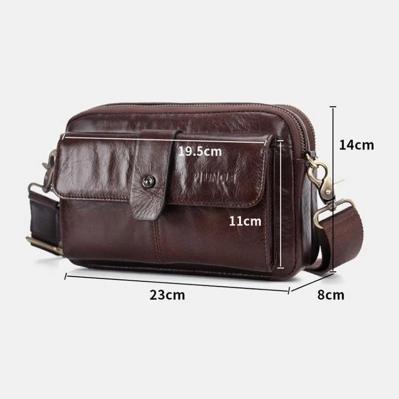 Men Genuine Leather Multi-function Retro Shoulder Bag Waist Cross Body