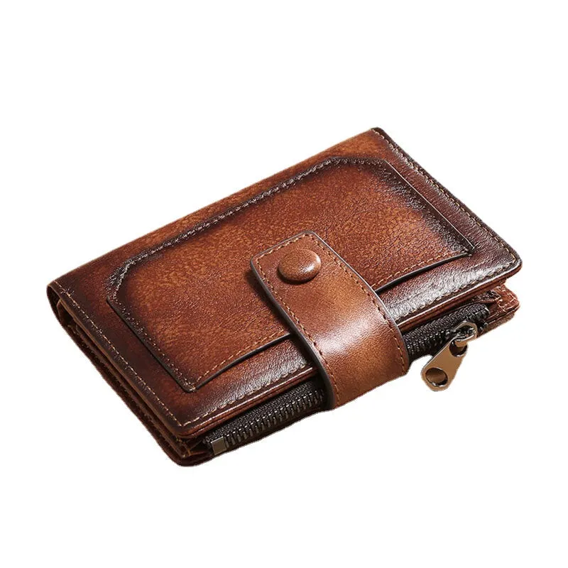 Men Genuine Leather RFID Anti-theft Multifunction Large Capacity Foldable Card Holder Wallet