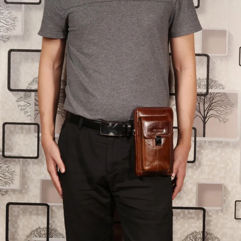 Men Genuine Leather Waist Bag Shoulder Phone