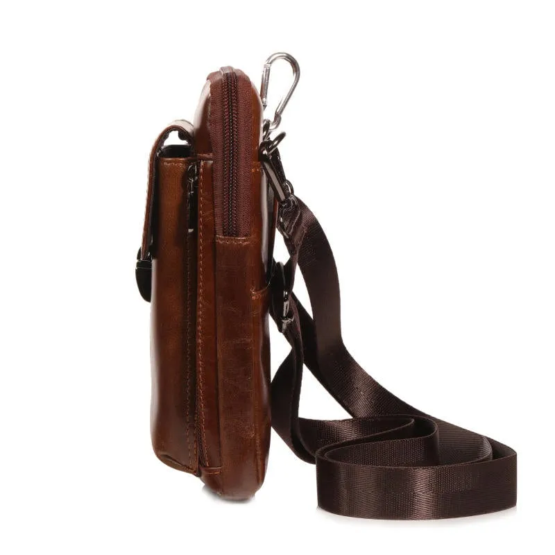 Men Genuine Leather Waist Bag Shoulder Phone