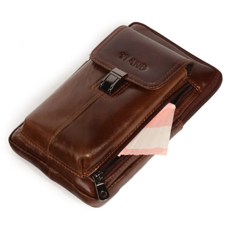 Men Genuine Leather Waist Bag Shoulder Phone