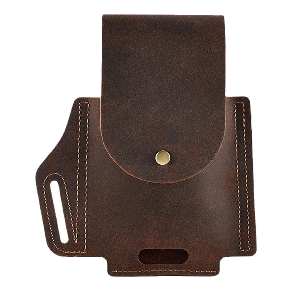 Men Genuine Leather Wear-resistant Outdoor Sport 6.5 Inch Phone Bag Retro Cover Hasp Waist Belt