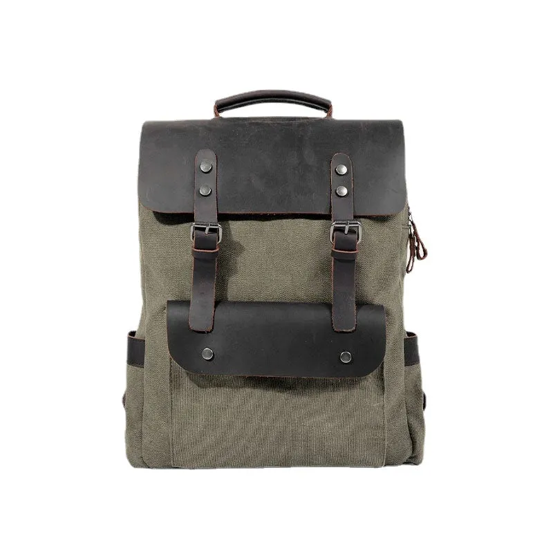 Men Retro Vintage Multifunction Canvas Leather Anti-theft Backpack