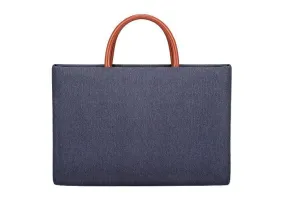 Men's Casual Waterproof Breathable Soft Leather Handle Laptop Bag-NavyBlue